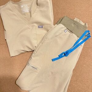 Figs Women’s Khaki Scrub Pants with Blue Drawstring